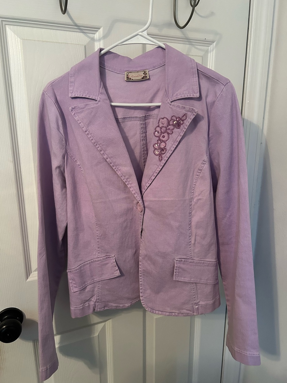 Vintage 90s Lunachix Fitted Jacket Blazer Womens L Purple Violet Floral Sequins